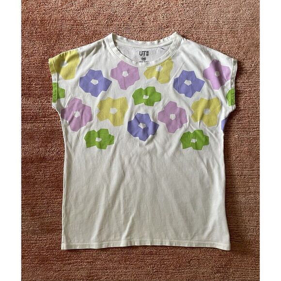 Uniqlo Sou Sou Kyoto UT Floral Print Tee Shirt White Multicolor Size S - Picture 1 of 7
